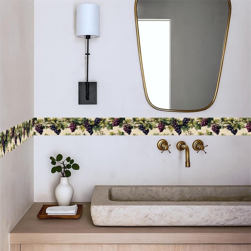 IOHEFY Grape Vine Wallpaper Border, 196" x 4" Peel and Stick Wall Border, Rustic Tuscan Vineyard Style Removable Vinyl Trim for Kitchen, Dining Room, Home Decor (Purple & Red Grapes) - Image 3